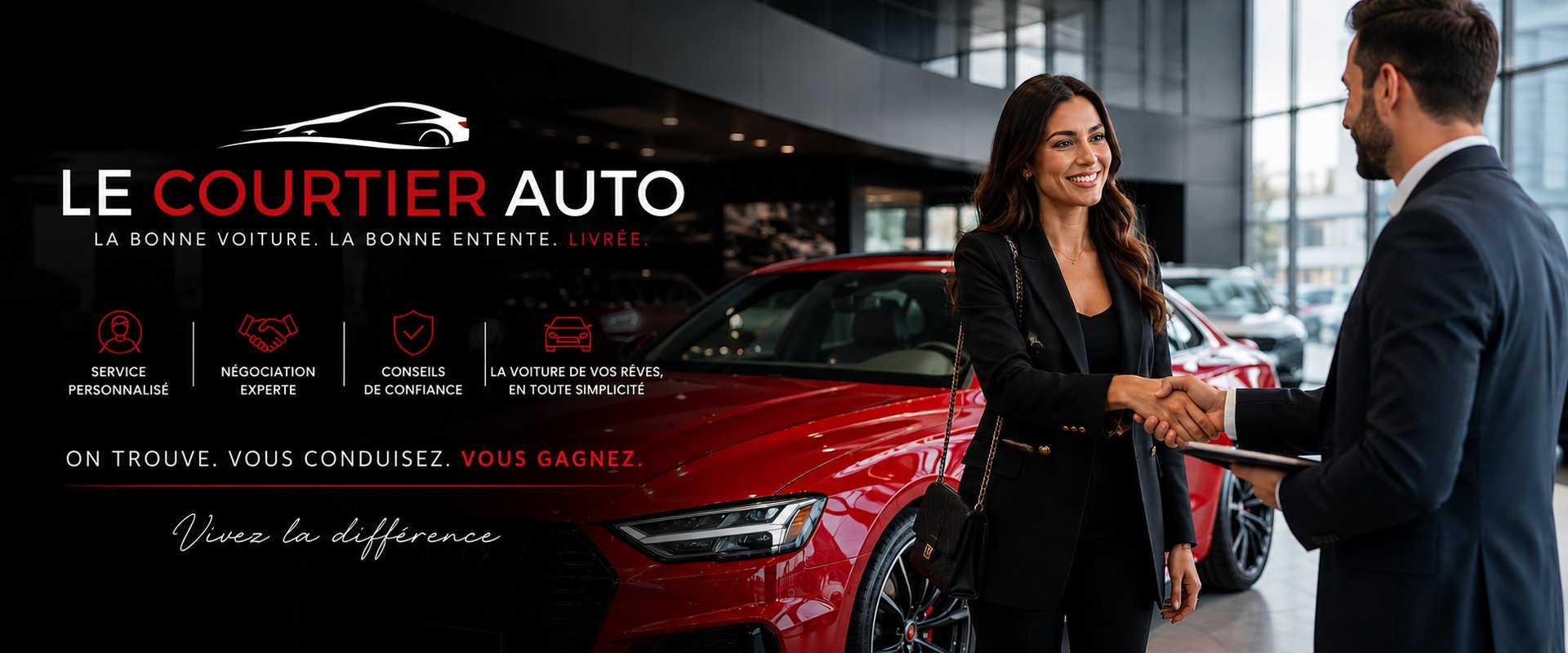 Le Courtier Auto. La bonne voiture. La bonne entente. Livrée.